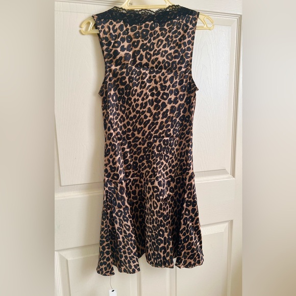 NWT- Reformation Belva Silk Dress in Leo Brown Leopard Black Lace Mini Dress - Picture 9 of 11